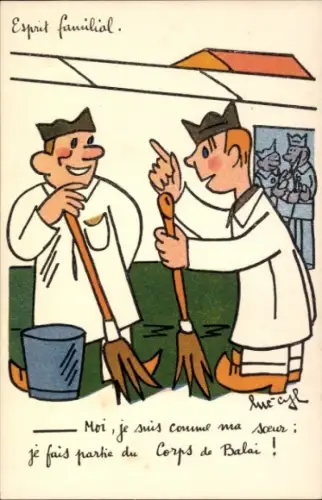 Künstler Ak Zwei Männer im Gespräch, Bordreinigung, Dampfer