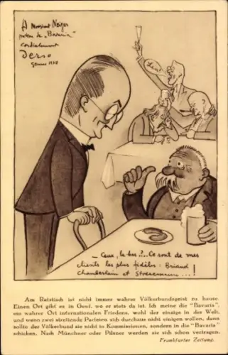 Ak Völkerbunds Kneipe Bavaria, Genf, Briand, Chamberlain, Stresemann