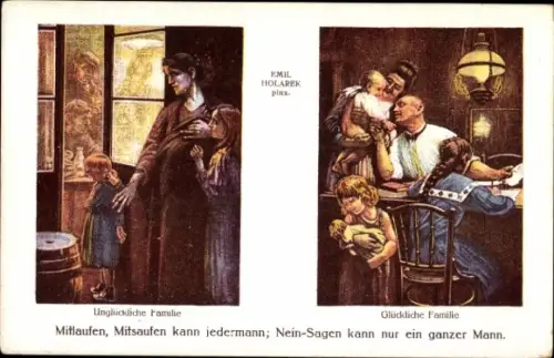 Künstler Ak Holarek, E., Glückliche und unglückliche Familie