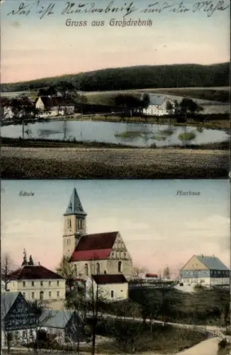 Ak Großdrebnitz Bischofswerda Sachsen, Schule, Pfarrhaus