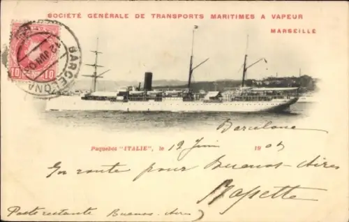 Ak Paquebot Italie, Société Générale des Transports Maritimes a Vapeur, Marseille