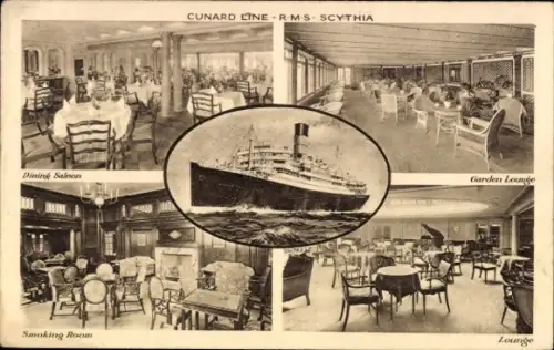 PC RMS Scythia, Cunard Line, Garden Lounge, Smoking Room