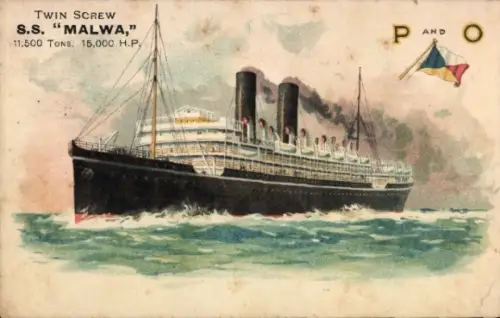 Litho TS SS Malwa, P&O