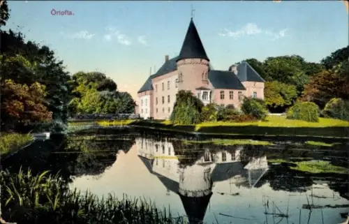Ak Örtofta Eslöv Skåne län Schweden, Schloss  Wasserreflexion, Bäume, Landschaft