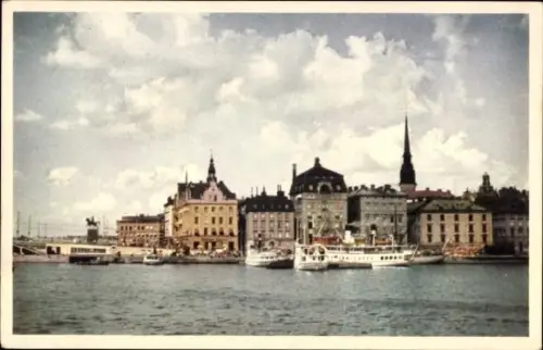 Ak Stockholm Schweden,  Skeppsbron, innerer Hafen, Schiffe,  Gebäude