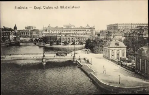 Ak Stockholm Schweden,  Kungl. Teatern, Riksbankshuset, Stadtansicht