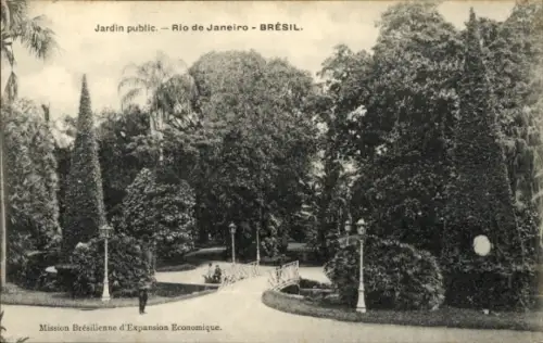 Ak Rio de Janeiro Brasilien, Öffentlicher Garten, Brücke, Bäume, Laternen