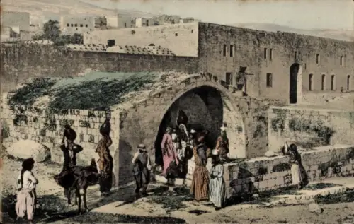 Ak Nazaret Nazareth Israel,  Mariabrunnen, Menschen, Esel,  Szenerie
