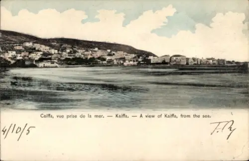 Ak Haifa Israel, Caiffa, Kaiffa, Gesamtansicht vom Meer aus