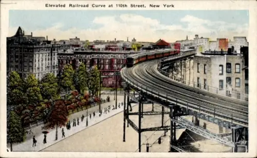 Ak New York City USA, Elevated Railroad Curve, 110th Street,  Eisenbahn, Stadtansicht