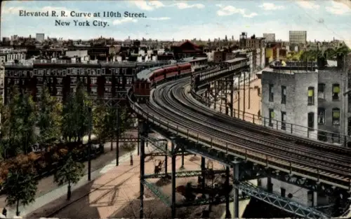 Ak New York City USA, Elevated Railway Curve, 110th Street,   von 1914