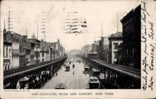 Ak New York City USA, Elevated Road, Bowery,  Straßenansicht,  Fahrzeuge