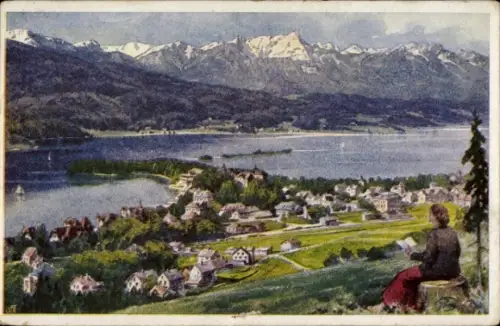 Künstler Ak Pörtschach am Wörther See Kärnten, Panorama