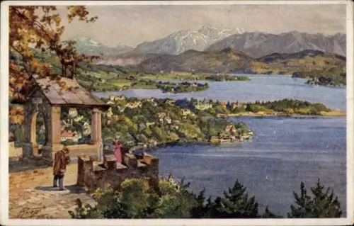 Künstler Ak Pörtschach am Wörther See Kärnten, Panorama
