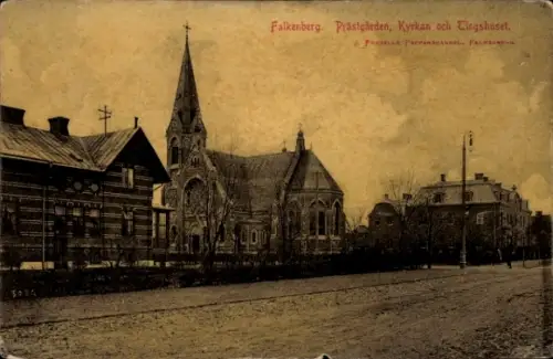 Ak Falkenberg Schweden,   Prästgården, Kirche, Tingshaus