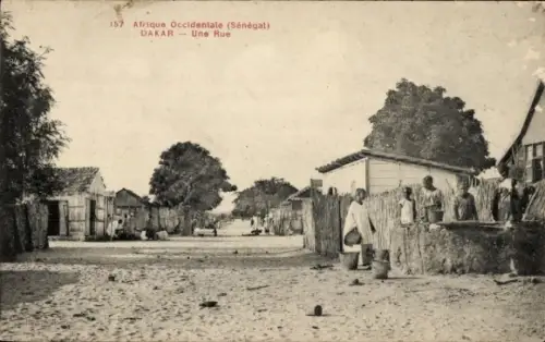 Ak Dakar Senegal, Straße in  Senegal, Menschen, Häuser, Bäume