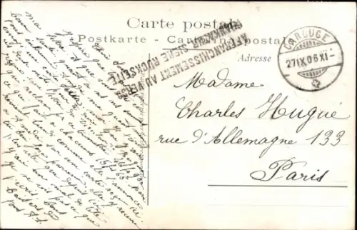 Ak Genf Stadt Schweiz, Schiff im Hafen,  Text in Französisch, Poststempel