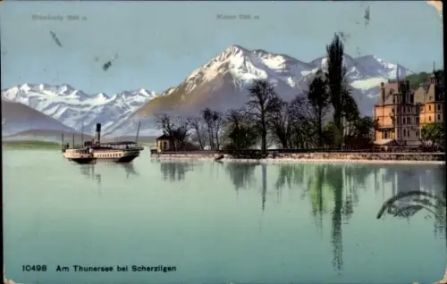 Ak Scherzligen Strättligen Thun Kt. Bern Schweiz, Dampfer auf dem Thunersee