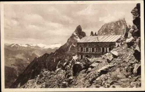 Ak Courmayeur Valle D'Aosta Italien, Berglandschaft, Berghütte, Felsen, Schnee, Courmayeur