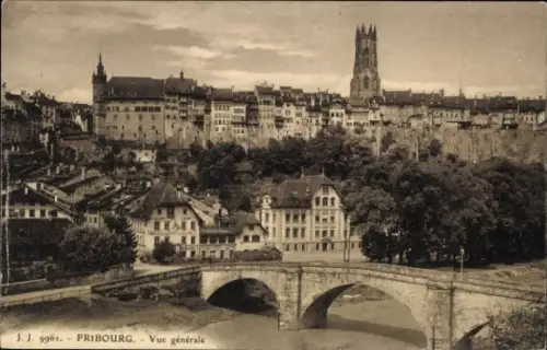 Ak Fribourg Freiburg Stadt Schweiz,  allgemeine Ansicht, Brücke, Stadtansicht, Hochhaus