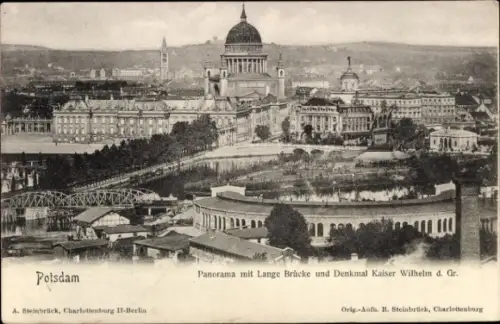 Ak Potsdam Sanssouci, Panorama mit Lange Brücke, Denkmal Kaiser Wilhelm, Potsdam