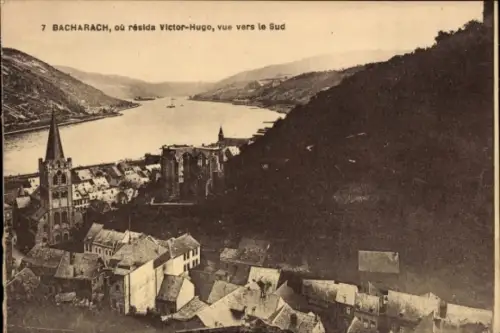 Ak Bacharach am Rhein,  Blick auf den Rhein, Victor Hugo, Südansicht
