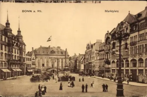 Ak Bonn am Rhein, Bonn a. Rh., Marktplatz,  Gebäude, Menschen, Pferdewagen