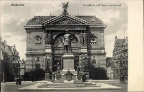 Ak Düsseldorf am Rhein,  Kunsthalle, Bismarckdenkmal