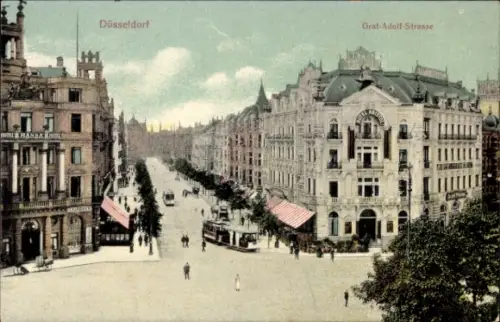 Ak Düsseldorf am Rhein, Graf-Adolf-Strasse, Hotel Hansa, Straßenbahn