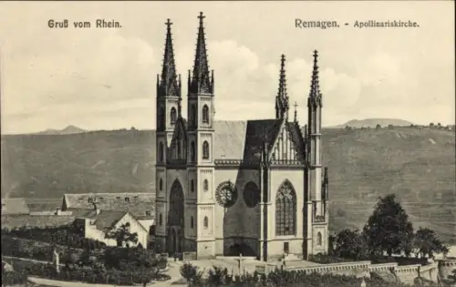 Ak Remagen am Rhein, Apollinariskirche, Gruß vom Rhein, Remagen