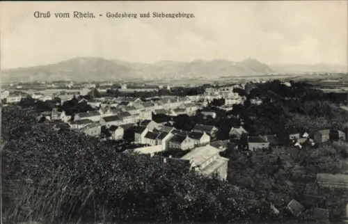 Ak Bad Godesberg Bonn am Rhein, Panoramaansicht, Rhein, Godesberg, Siebengebirge