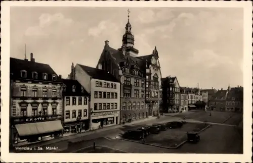 Ak Werdau in Sachsen, Marktplatz, Gebäude, C.F. Otto, Werdau i. Sa.