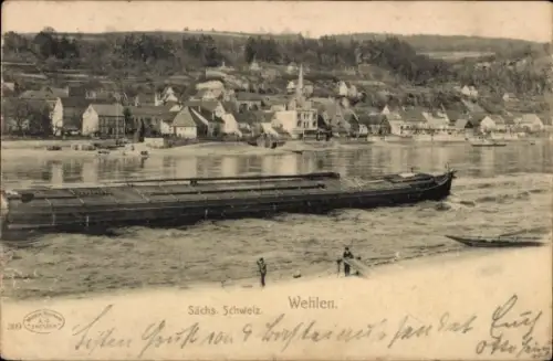 Ak Wehlen an der Elbe Sächsische Schweiz, Flusslandschaft,  Sächsische Schweiz, Schiffe