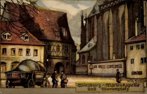 Steindruck Künstler Ak Greiner, Wilh., Würzburg am Main Unterfranken, Marienkapelle, Marienplatz
