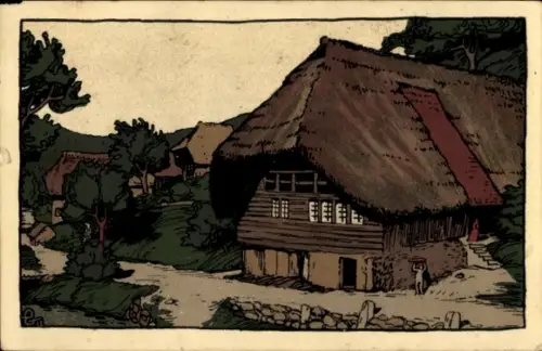 Steindruck Ak Kirnbachtal, Schwarzwaldhaus