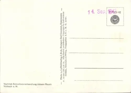 Ak Volkach am Main Unterfranken, Luftaufnahme von Volkach, Häuseransicht, Historisches Bild