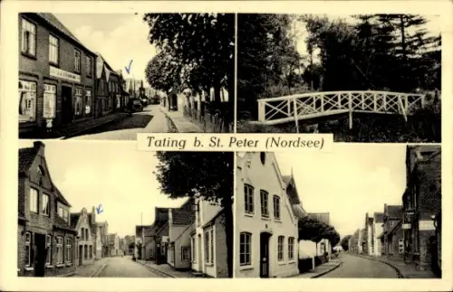Ak Tating in Nordfriesland, Straßenpartie, Geschäft, Brücke