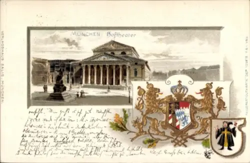 Präge Wappen Passepartout Litho München, Hoftheater