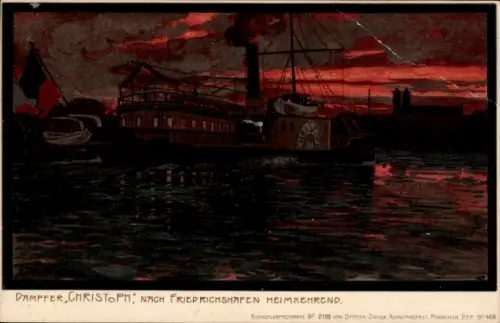 Litho Friedrichshafen am Bodensee, Dampfer Christoph heimkehrend