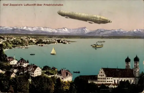 Ak Graf Zeppelin's Luftschiff über Friedrichshafen