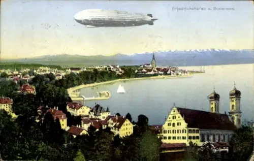Ak Friedrichshafen am Bodensee, Teilansicht, Seeufer, Zeppelin