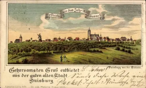 Litho Duisburg im Ruhrgebiet, Die Stadt von der Südseite