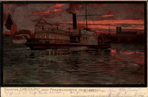 Künstler Ak Diemer, Zeno, Friedrichshafen am Bodensee, Dampfer Christoph