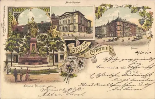 Litho Chemnitz in Sachsen, Saxonia Brunnen, Stadttheater