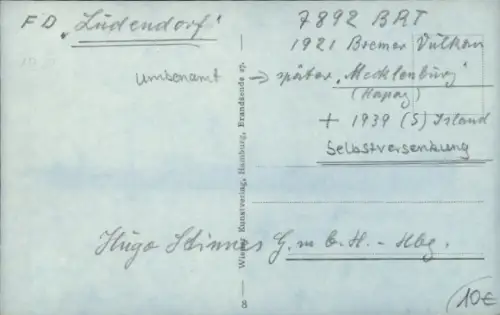 Ak Dampfer Hindenburg, Frachtschiff Hugo Stinnes