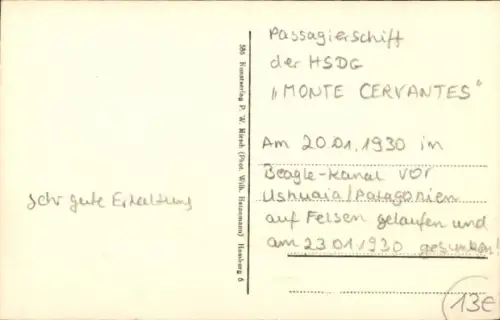 Ak HSDG Dampfer MS Monte Cervantes