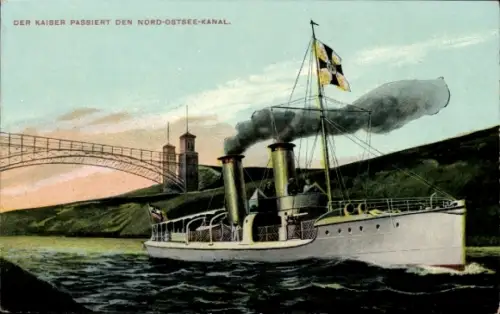 Ak Deutsches Kriegsschiff SMS Kaiser passiert den Nord Ostsee Kanal