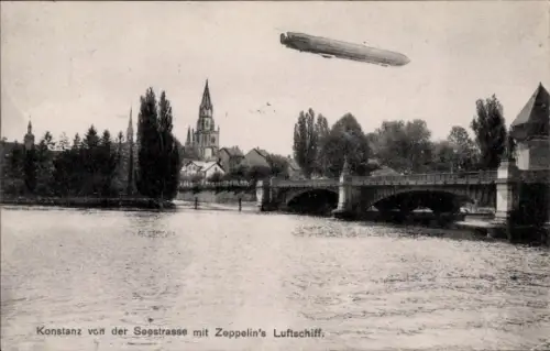 Ak Konstanz am Bodensee, Seestraße, Zeppelin, Luftschiff