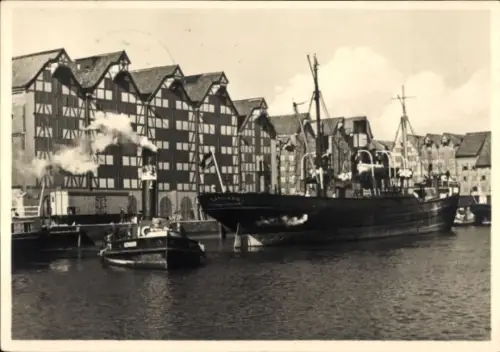 Ak Kaliningrad Königsberg Ostpreußen, Am Hundegatt, Dampfer Samland vor Anker, Schlepper Hermann