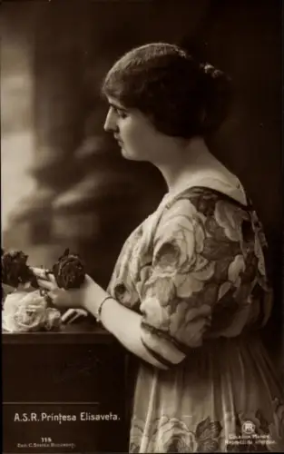 Ak A.S.R. Printesa Elisaveta von Rumänien mit Rosen
